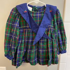 Vintage OshKosh Plaid Dress with Blue Collar / Size 24 months / EUC